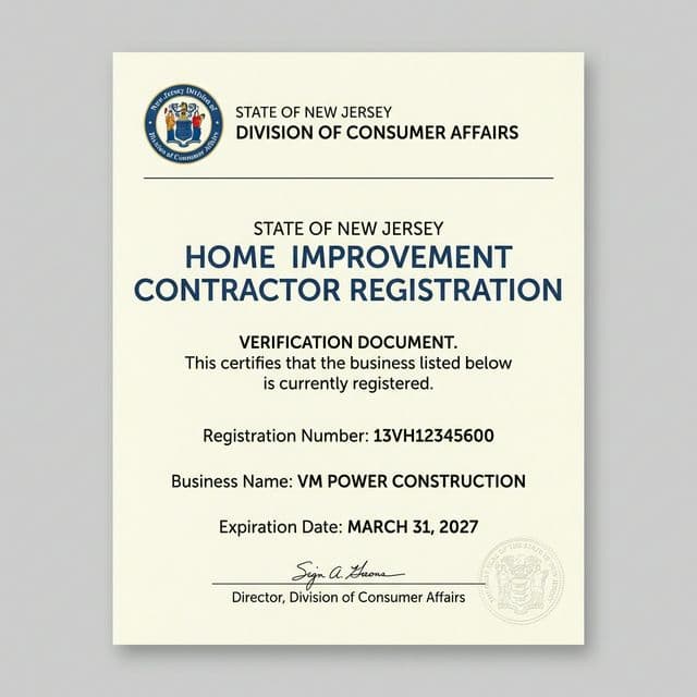 NJ HIC License Verification Screenshot